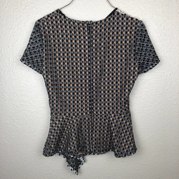 BCBGMAXAZRIA Color Block Eyelet Black & White Peplum Top - Picture 4 of 7